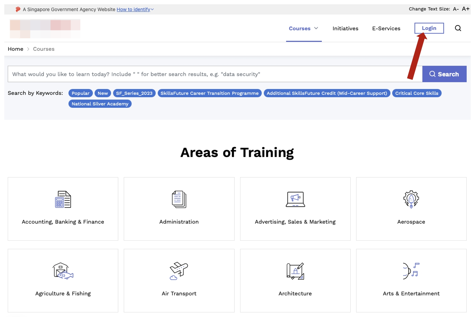Screenshot showing how to login into SkillsFuture account