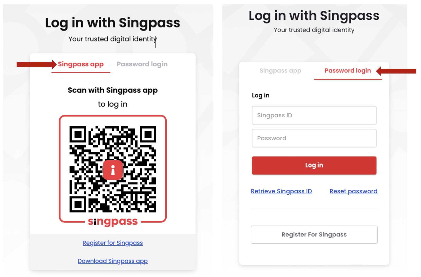 Screenshot shows how to enter Singpass when logging in on SkillsFuture website
