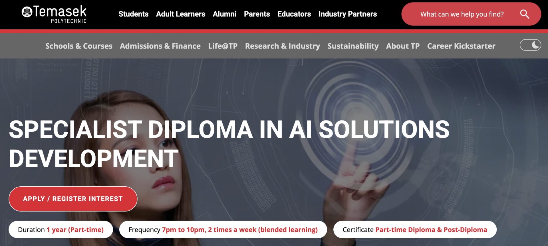 Temasek Polytechnic — Specialist Diploma in AI Solutions Development Temasek Polytechnic's Specialist Diploma in AI Solutions Development course banner