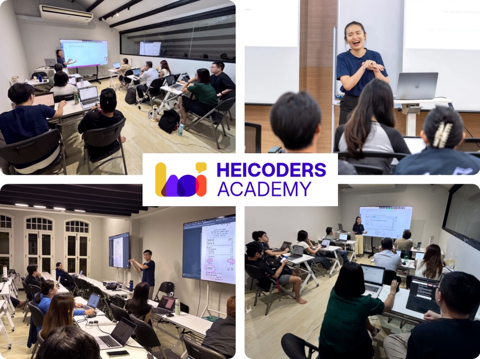 ga100-lp-visual A collage of pictures of Heicoders Academy's Generative AI being held in Singapore