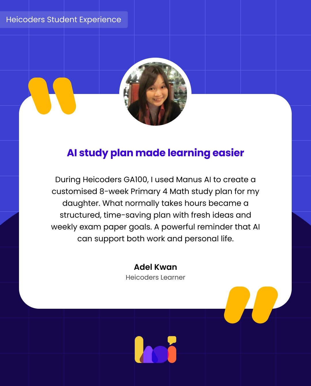 Student, Adel, sharing her feedback on using Manus AI during Heicoders' Generative AI course.