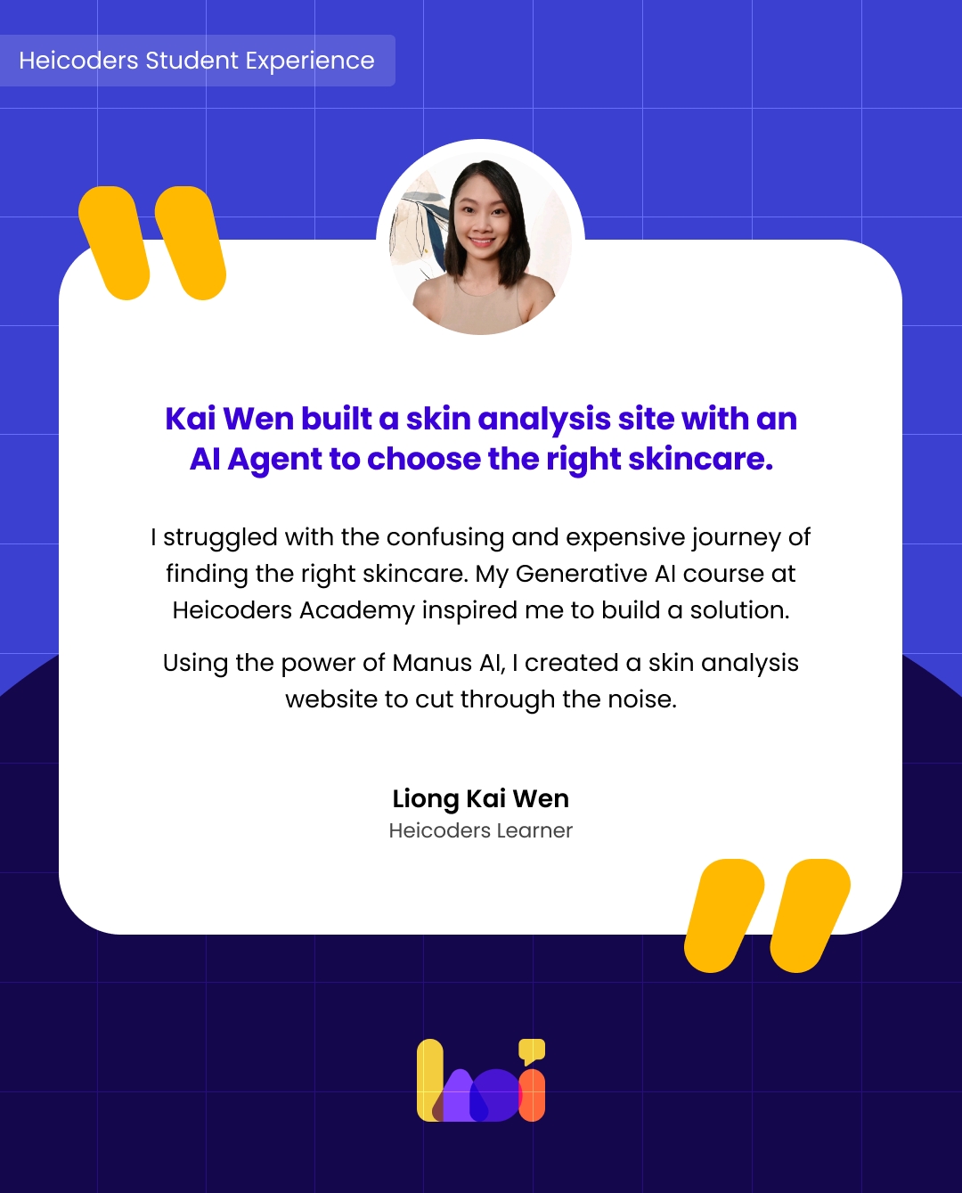 Heicoders' student, Kai Wen, sharing her feedback on using Manus AI during Heicoders' Generative AI course.
