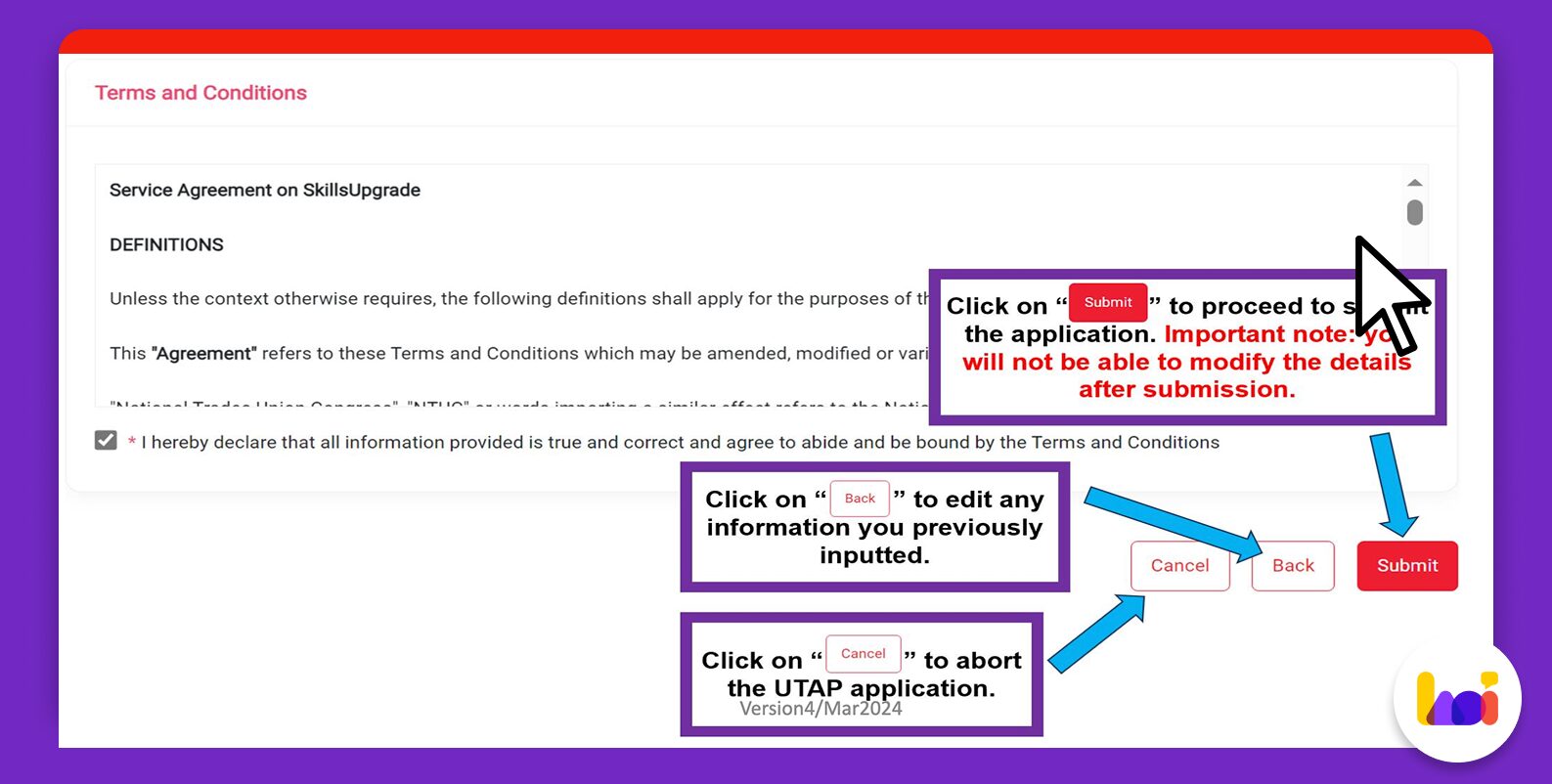Step 5: Review and Submit Your UTAP Claim Screenshot of UTAP claim review page showing summary of entered information with submit button highlighted