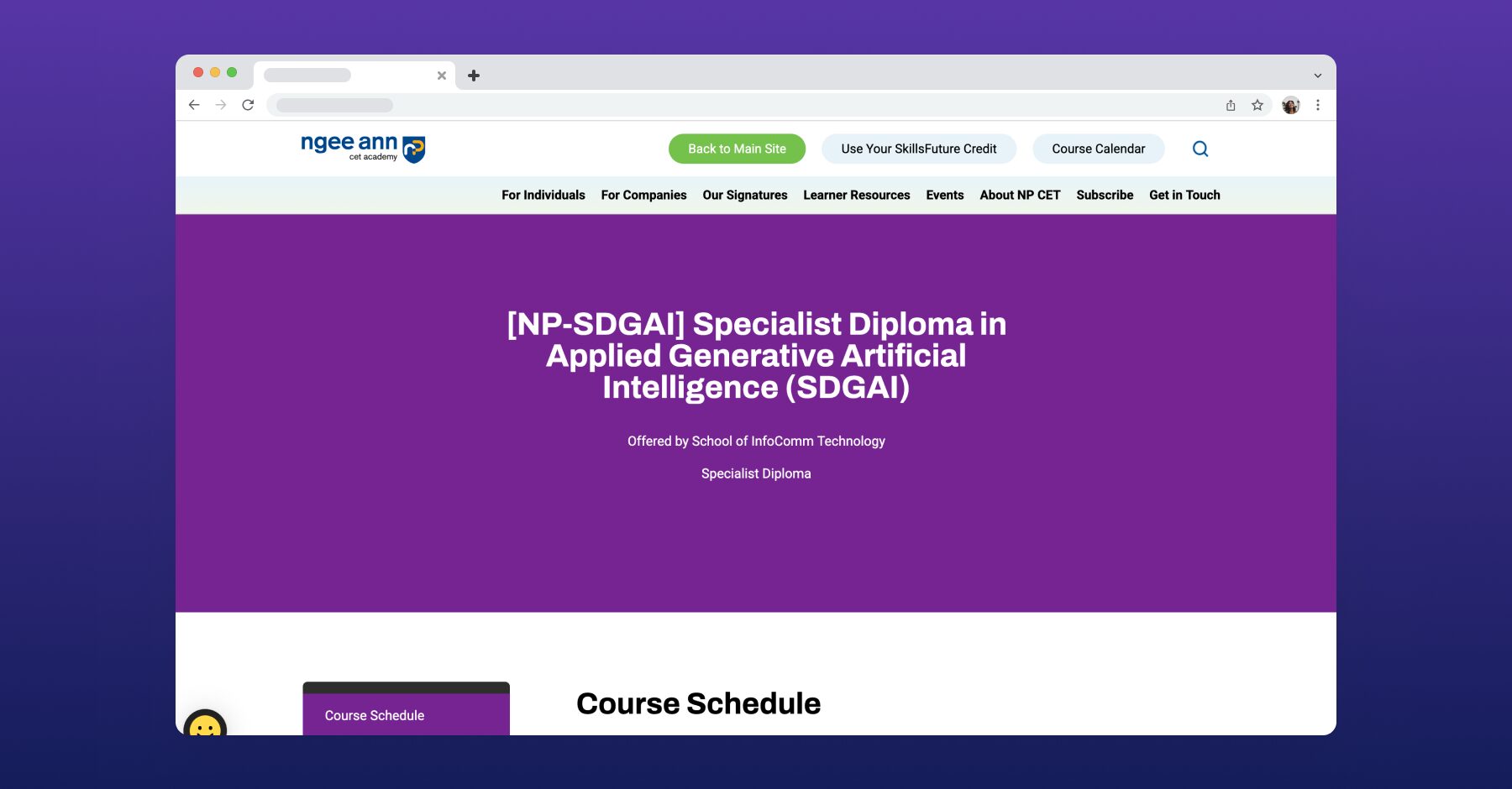 Ngee Ann Polytechnic’s Specialist Diploma in Applied Generative Artificial Intelligence (SDGAI), offered by the School of InfoComm Technology.</p>
<p>