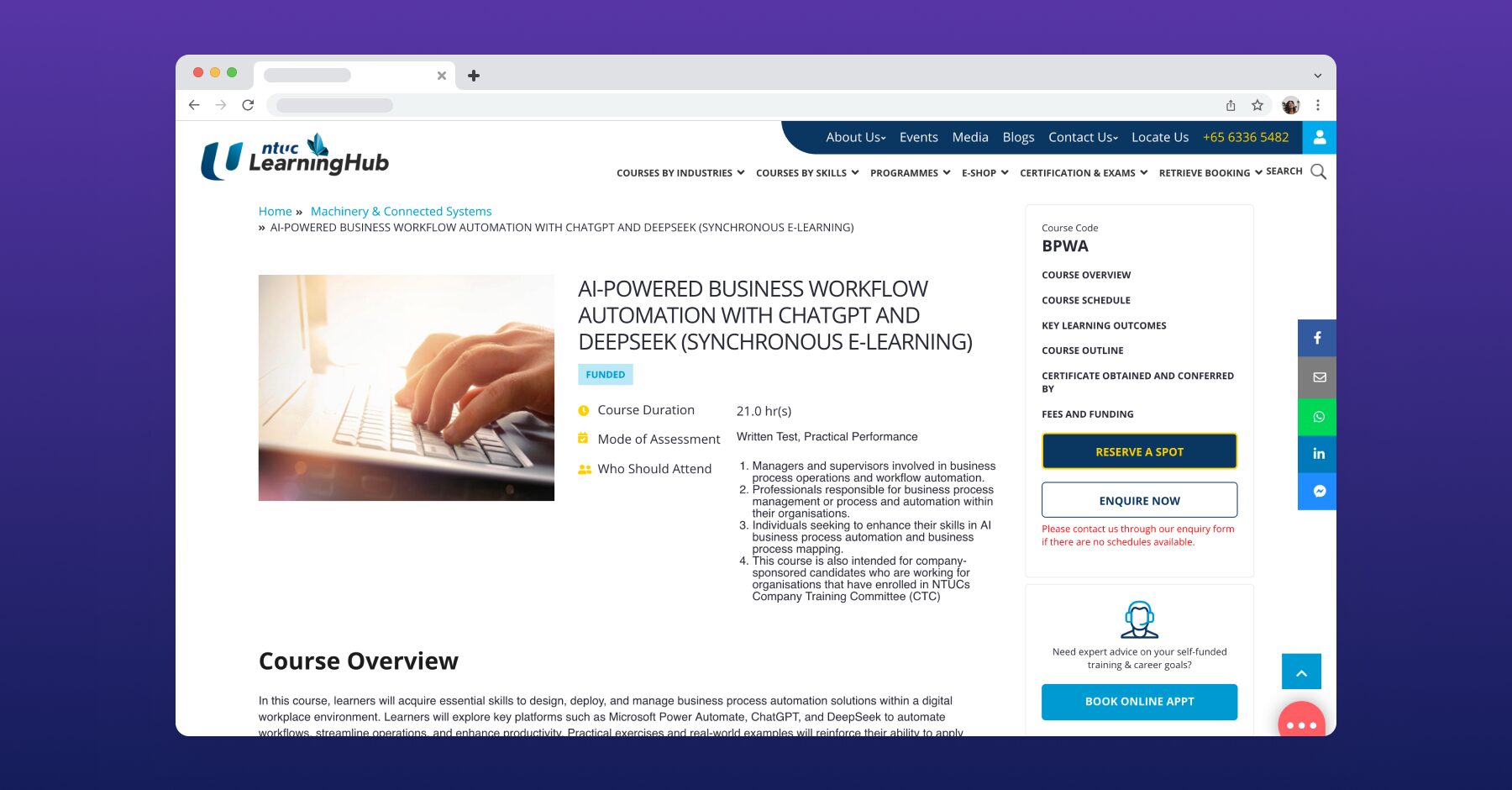 NTUC LearningHub's Digital Workplace: Business Process and Workflow Automation course banner