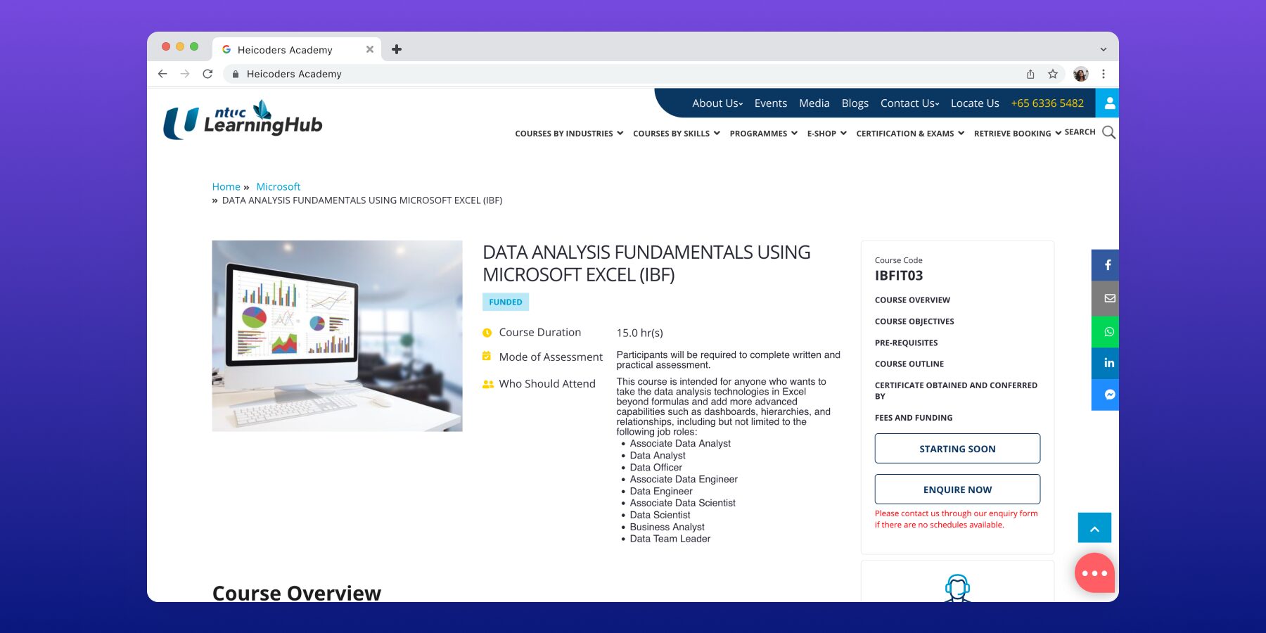 NTUC LearningHub Data Analysis Fundamentals Microsoft Excel IBF Singapore - 15-hour funded course for data analyst roles