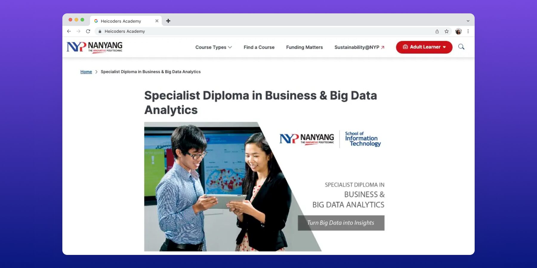 Nanyang Polytechnic NYP Specialist Diploma Business Big Data Analytics Singapore - turn big data into insights