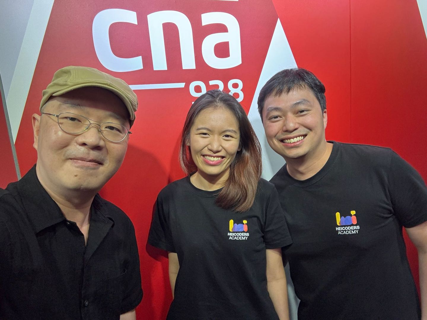 Joel Chua, Bei Min Yan, and Kong Yu Ning at CNA 938 studio during "A Letter to Myself" interview