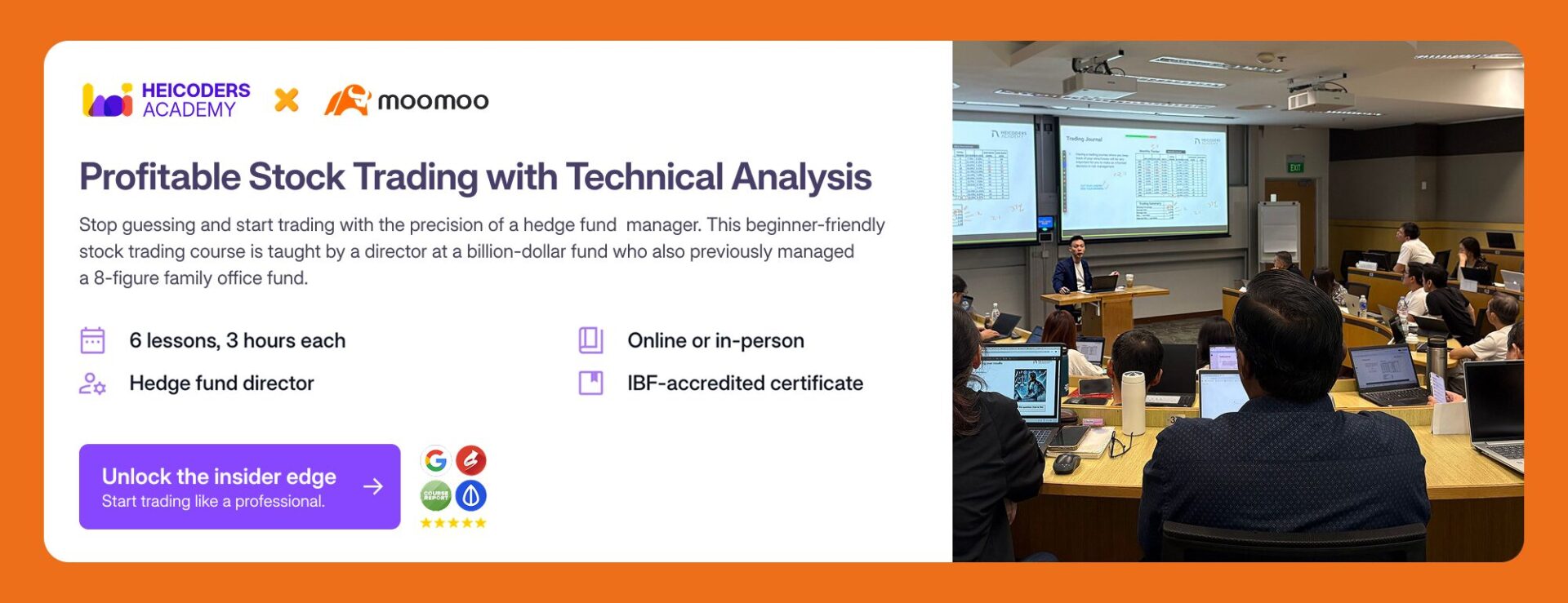 Course details for Profitable Stock Trading with Technical Analysis by Heicoders Academy, taught by a hedge fund director.