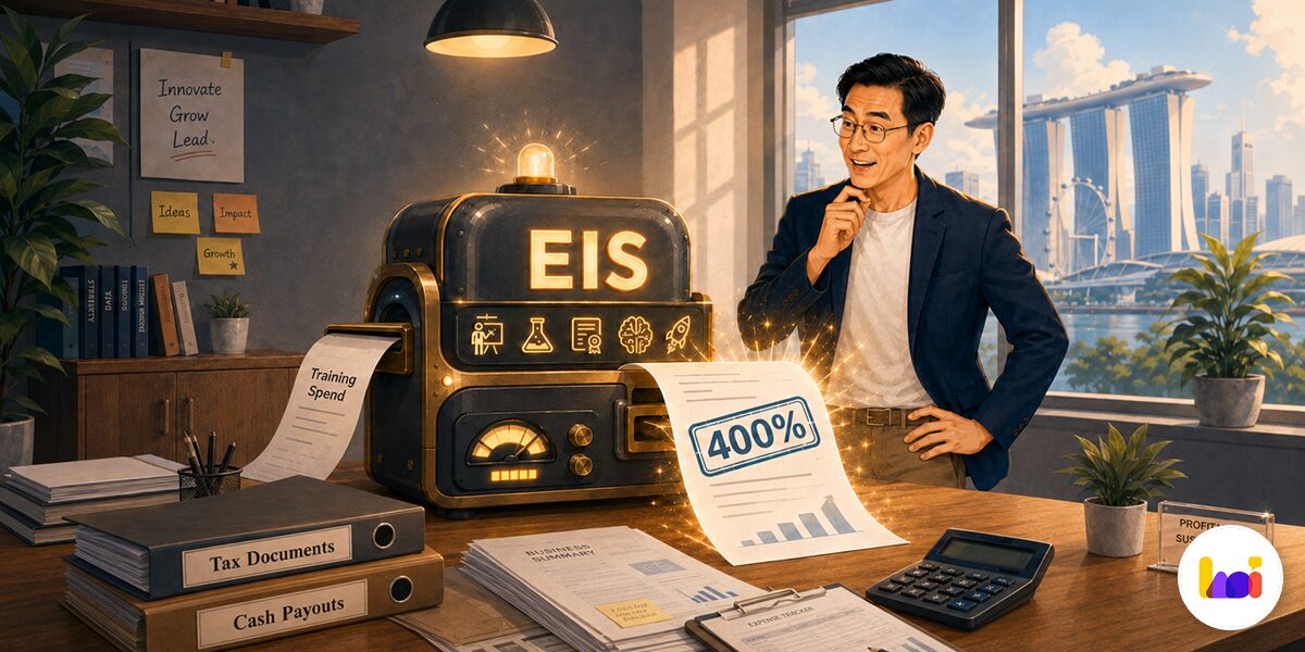  Illustration of the Enterprise Innovation Scheme (EIS) administered by IRAS, offering 400% tax deductions for qualifying business expenditure in Singapore