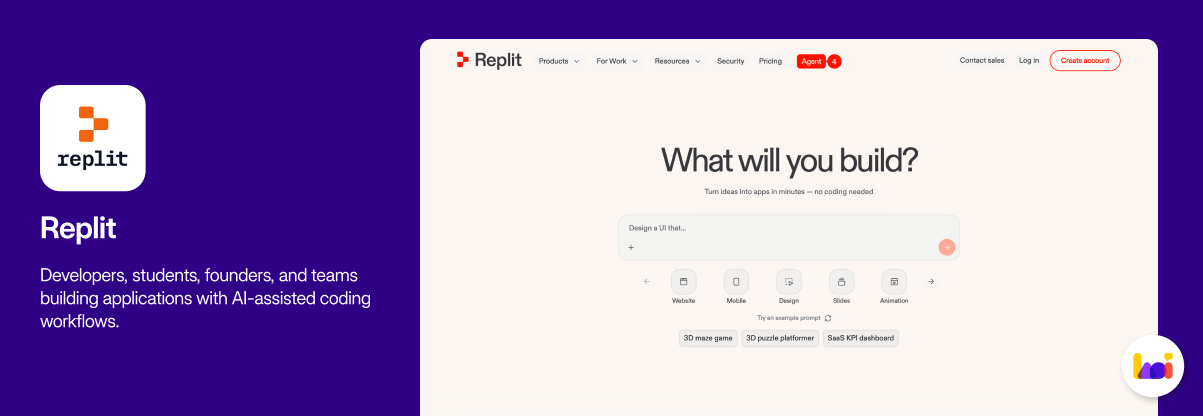 Replit product card — AI-powered cloud development environment for building and deploying apps

