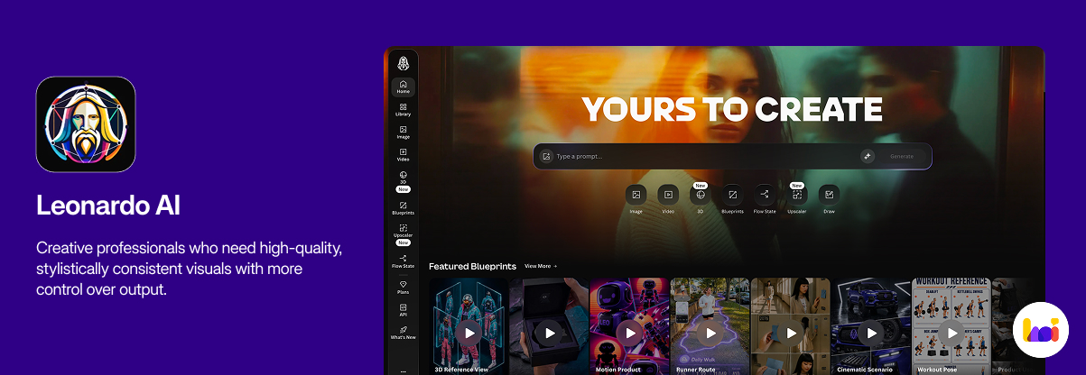 Leonardo.Ai product card — AI image generation tool for stylistically consistent visual content

