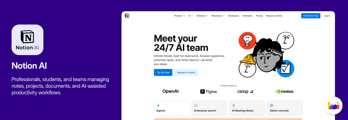 Notion AI product card — AI productivity assistant integrated into the Notion workspace