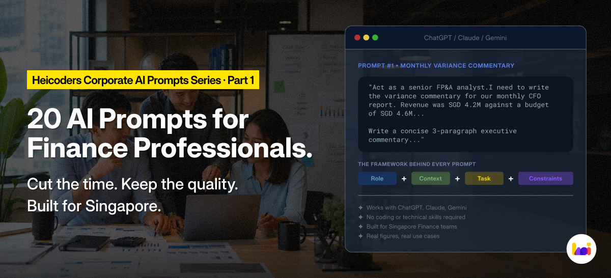 Finance professional in Singapore using AI prompts for reporting, forecasting, and commentary tasks