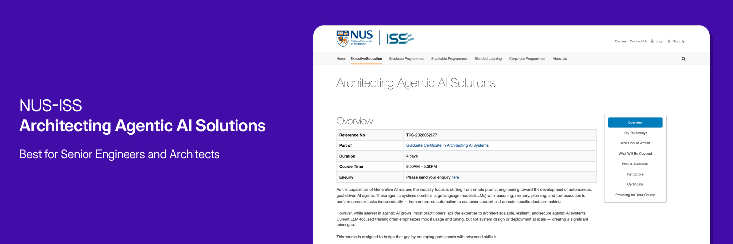 Overview card for NUS-ISS's Architecting Agentic AI Solutions course.