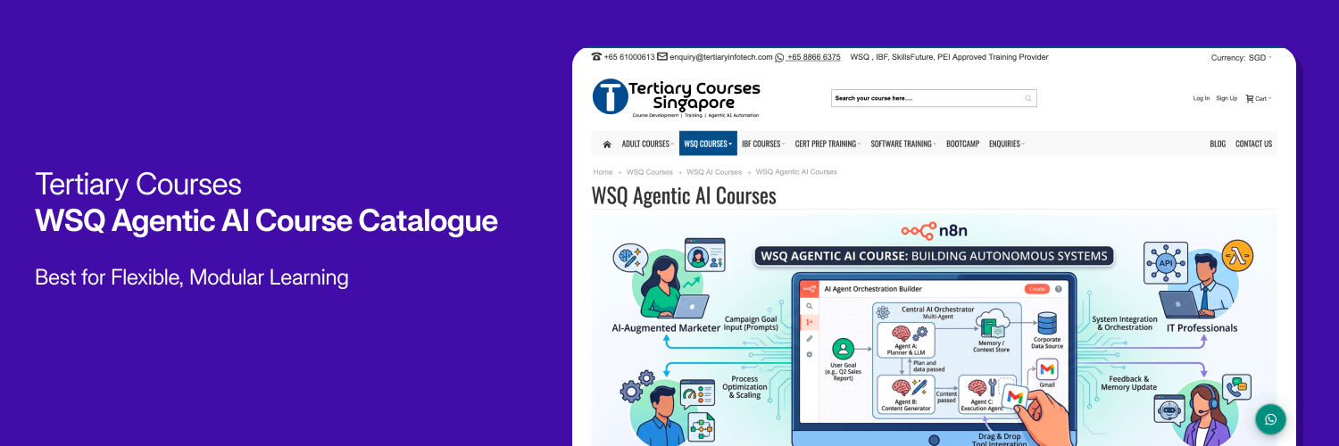 Overview card for Tertiary Courses' catalogue of WSQ agentic AI modules.<br />
