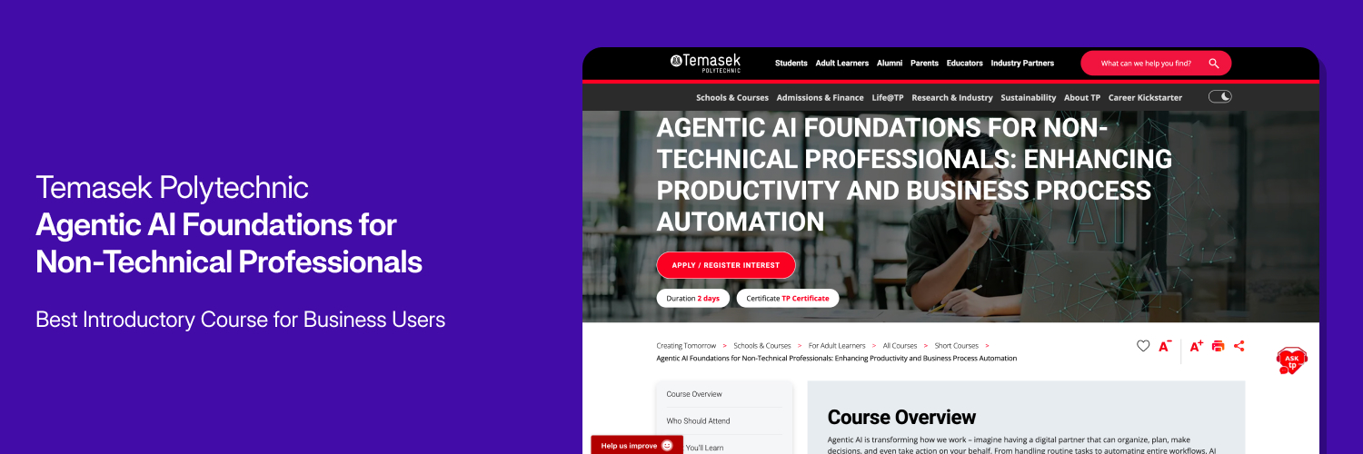 Overview card for Temasek Polytechnic's Agentic AI Foundations course.