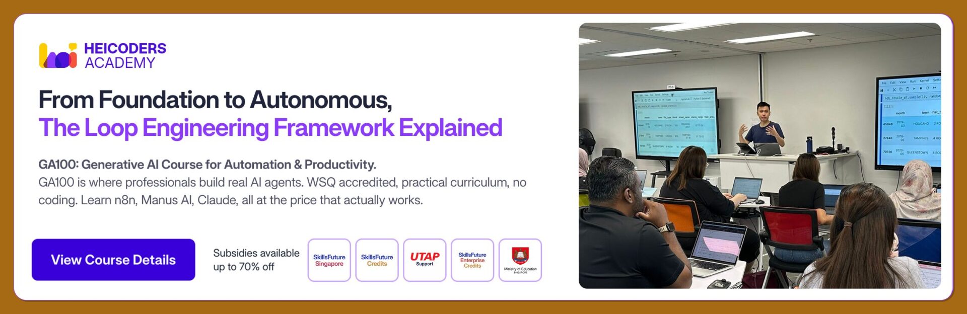 Heicoders Academy GA100 Generative AI Course for Automation and Productivity, WSQ accredited, for working professionals in Singapore