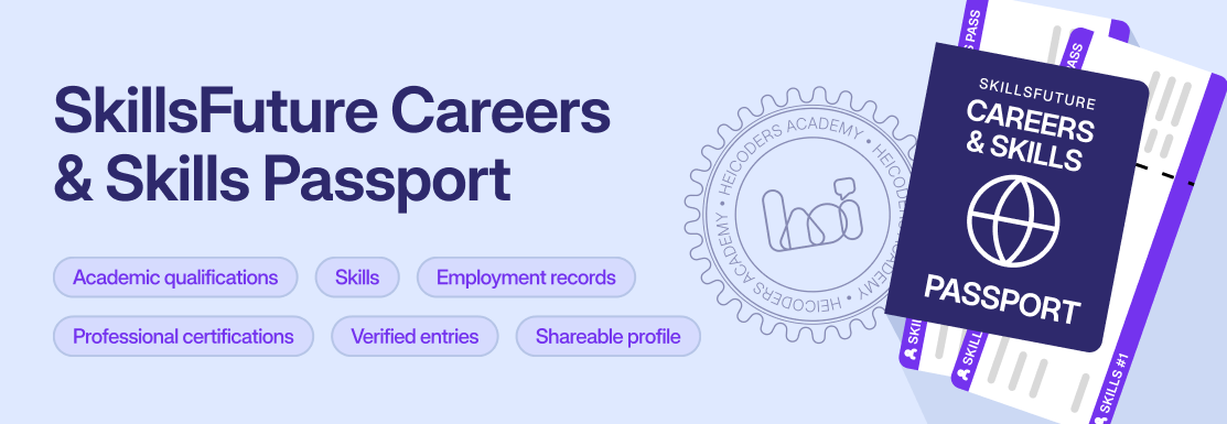 SkillsFuture Careers and Skills Passport booklet illustration with key features listed