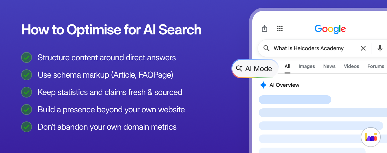 Checklist for optimising website content for Google AI Mode and AI search